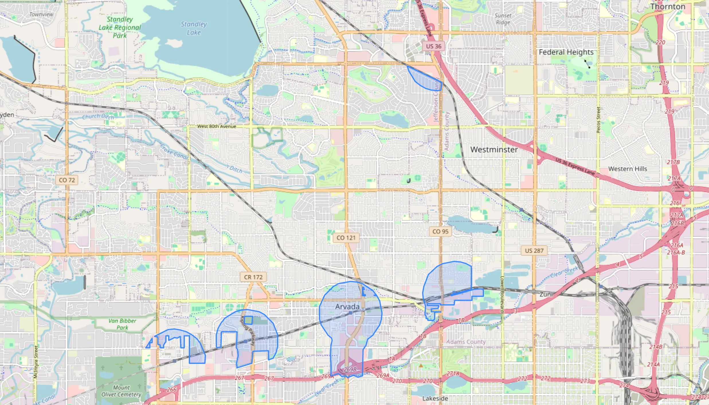 a map of transit-oriented areas in Arvada